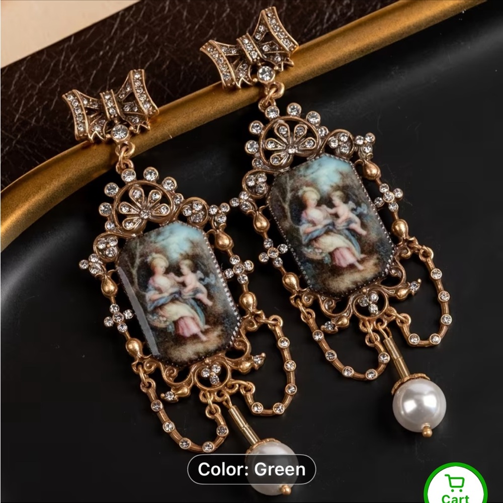 Elegant Gold and Green Chandelier Earrings